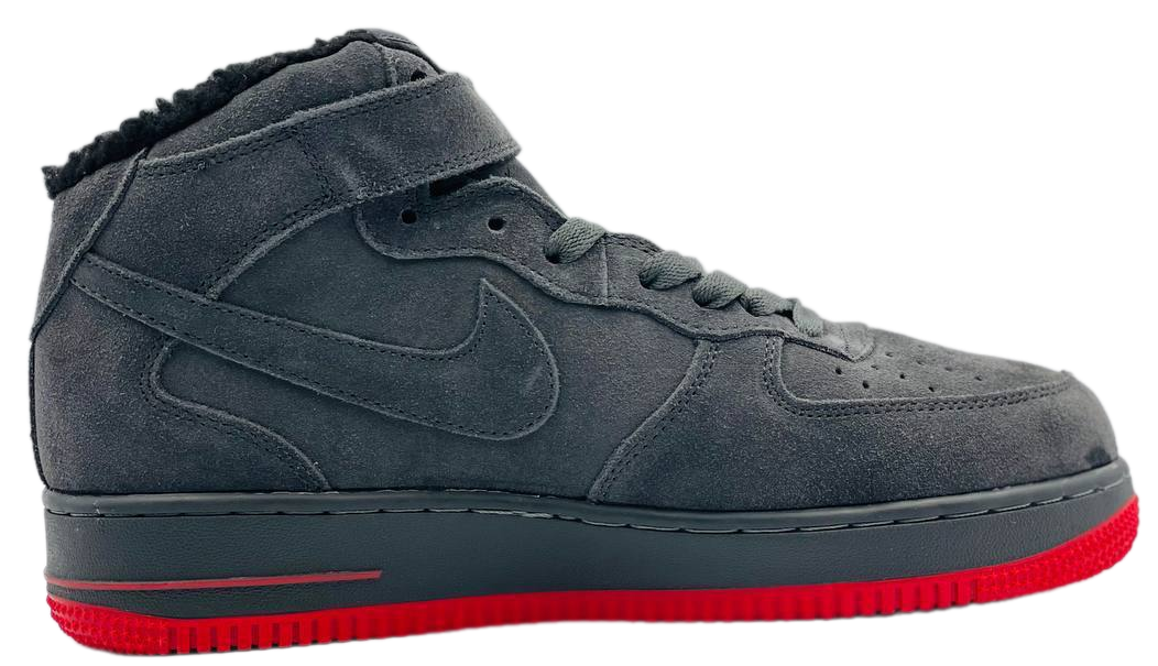 Nike Air Force 1 Mid Grey/Red зимние