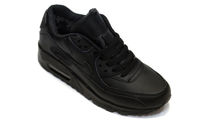 Nike Air Max 90 Black, черные, кожа, мужские, зимние