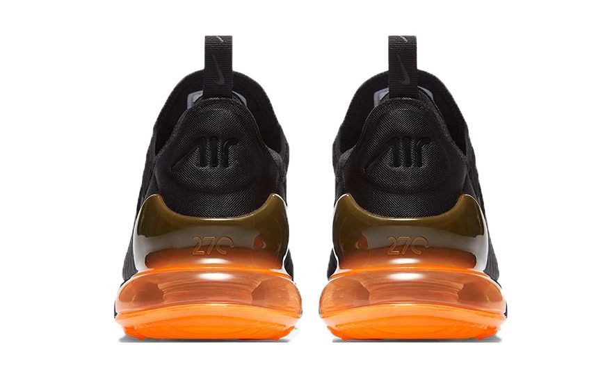 Nike Air Max 270, черные с оранжевым, нейлон, мужские