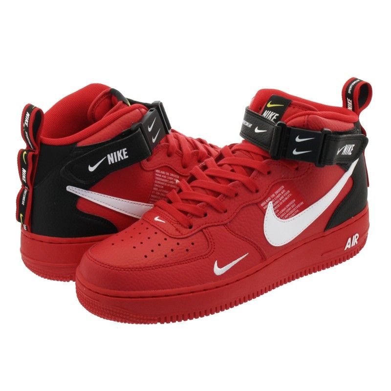 Nike Air Force 1 Mid 07 LV8 Red, зимние с мехом Красные, кожаные, мужские, женские