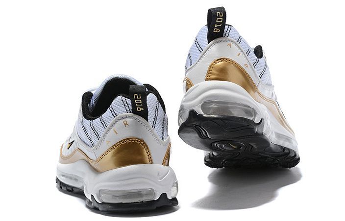 Nike Air Max 98 White/Gold, белый, золотой, кожа, текстиль, мужские
